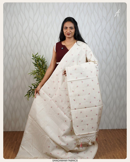 SEMI TUSSAR FLORAL EMBROIDERY  SAREE