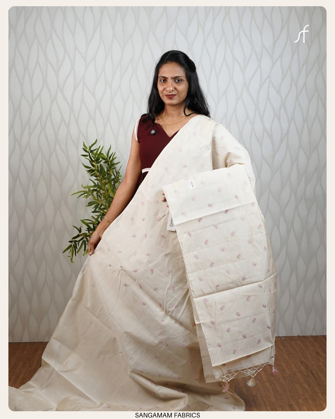 SEMI TUSSAR FLORAL EMBROIDERY  SAREE