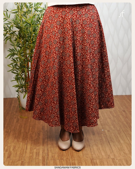 PRINTED COTTON UMBRELLA MIDI SKIRT