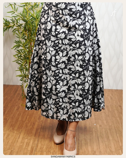 PRINTED COTTON A-LINE MIDI SKIRT