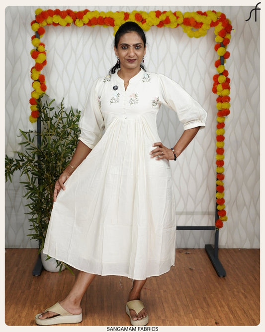 Ivory Blossom Embroidered Kurti Dress