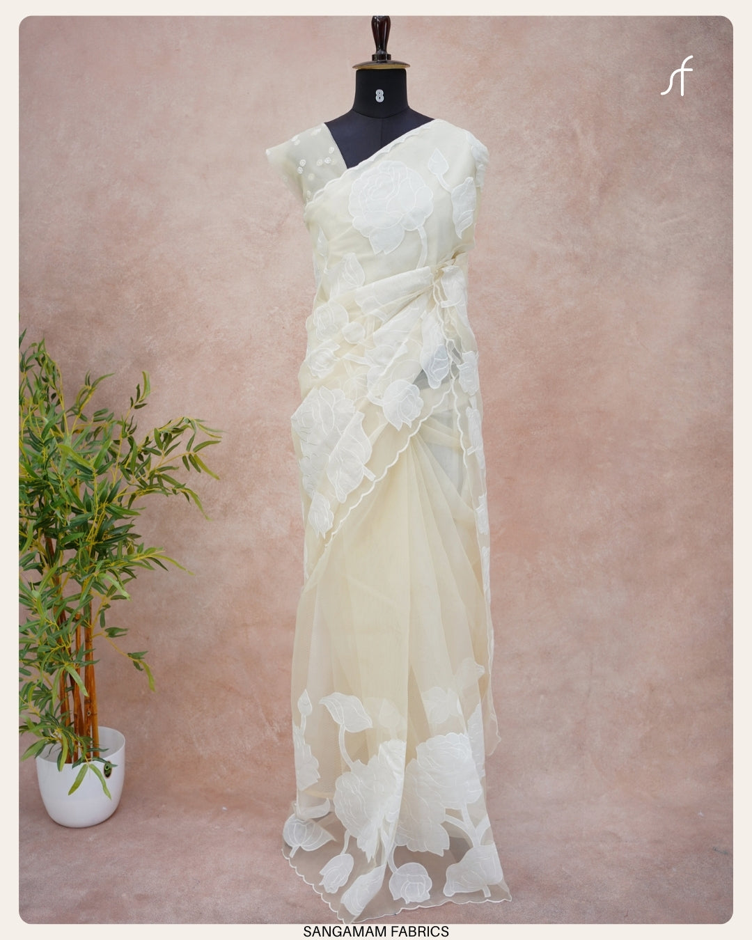 APPLIQUE WORK DETAILED ORGANZA SAREE