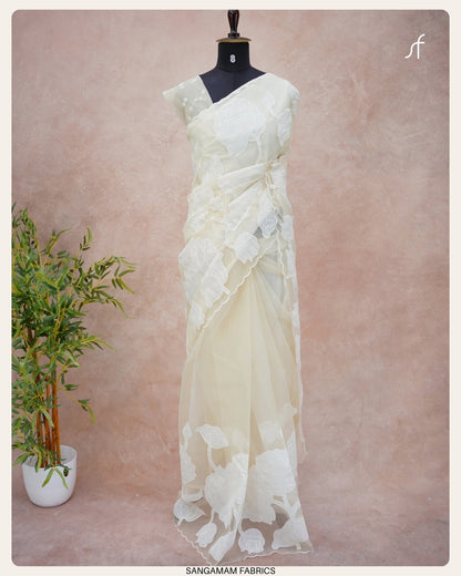 APPLIQUE WORK DETAILED ORGANZA SAREE