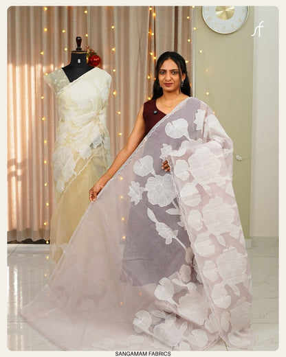 APPLIQUE WORK DETAILED ORGANZA SAREE