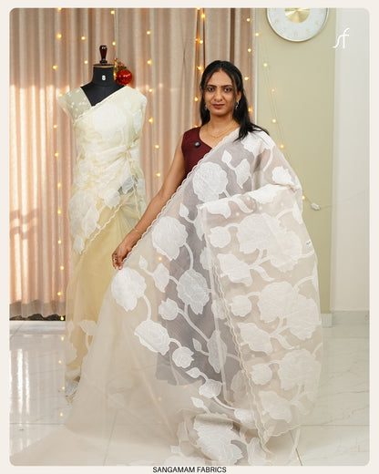 APPLIQUE WORK DETAILED ORGANZA SAREE