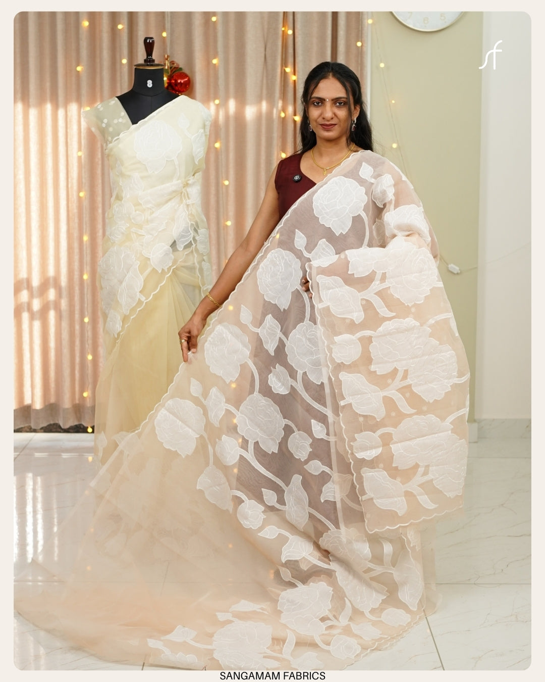 APPLIQUE WORK DETAILED ORGANZA SAREE