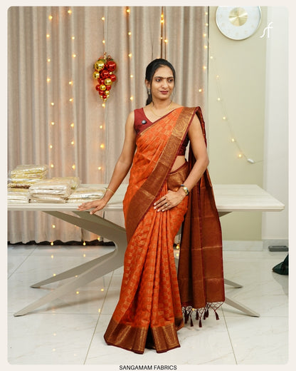 BURNT ORANGE SEMI SILK SAREE