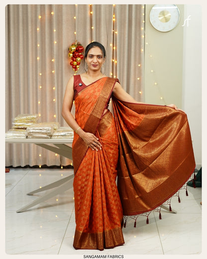 BURNT ORANGE SEMI SILK SAREE