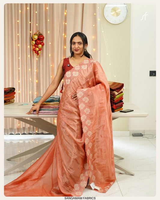 FLORAL APPLIQUE DETAILED ORGANZA SAREE