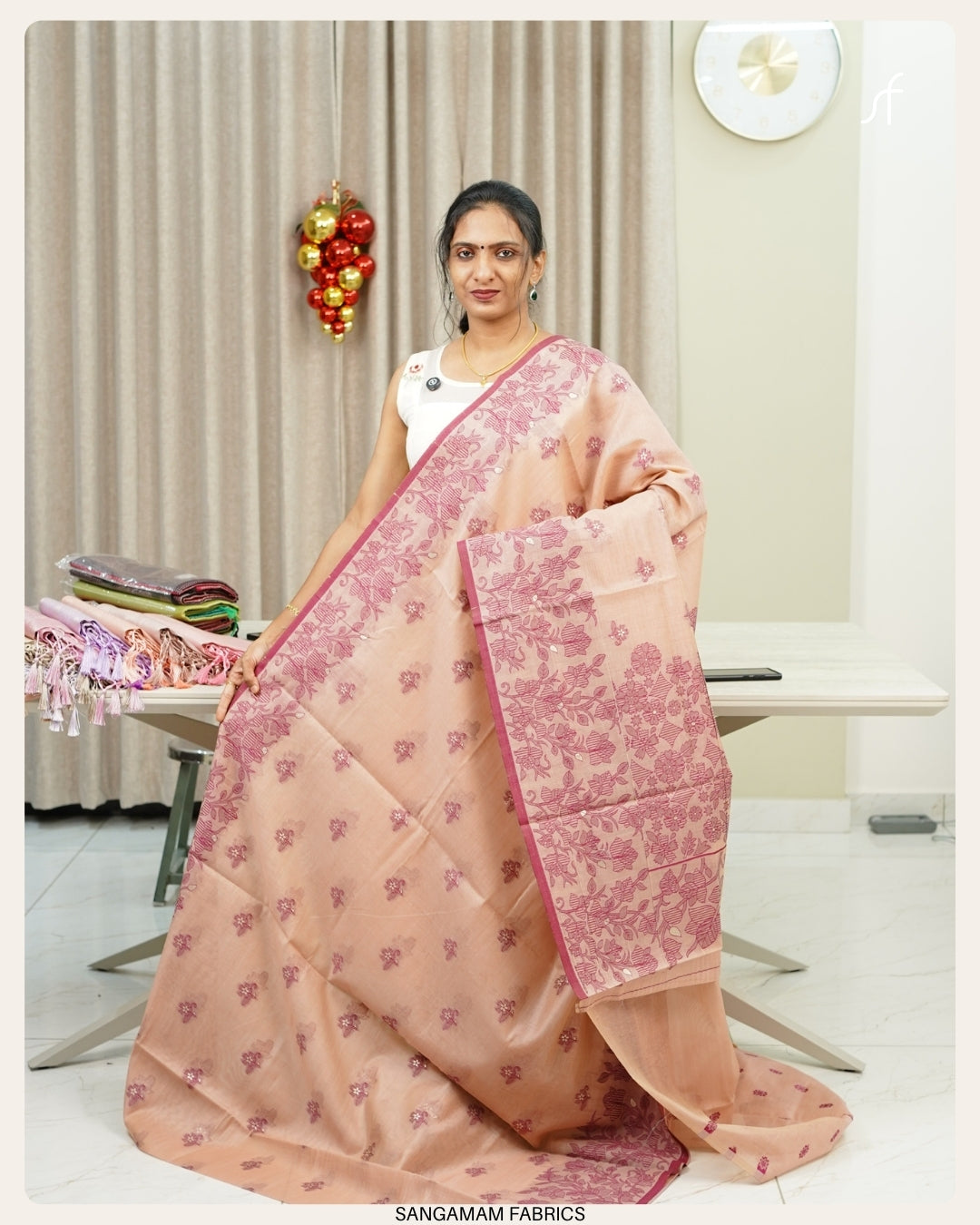 SEMI  CHANDERI SILK JAMDANI DETAILED SAREE