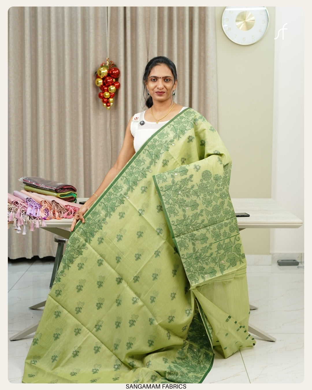 SEMI  CHANDERI SILK JAMDANI DETAILED SAREE