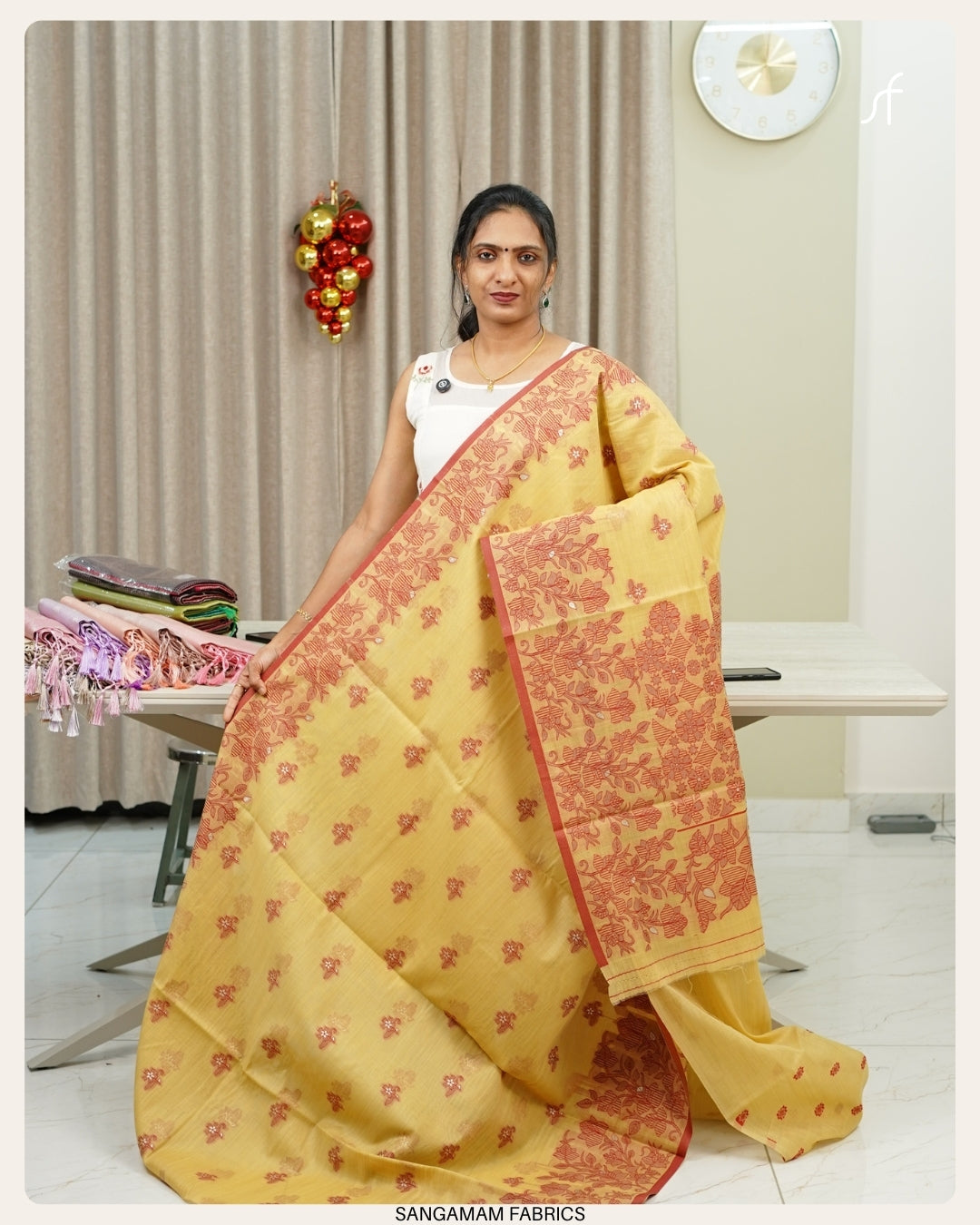SEMI  CHANDERI SILK JAMDANI DETAILED SAREE