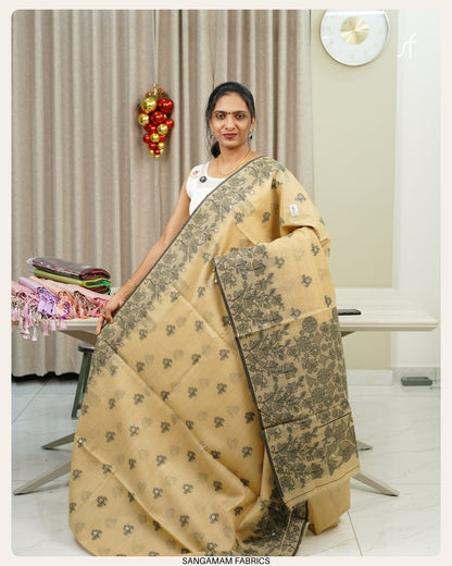SEMI  CHANDERI SILK JAMDANI DETAILED SAREE