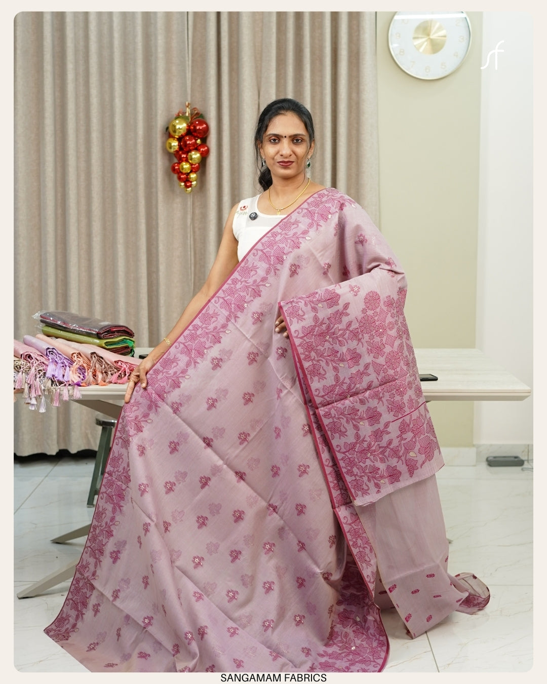 SEMI  CHANDERI SILK JAMDANI DETAILED SAREE