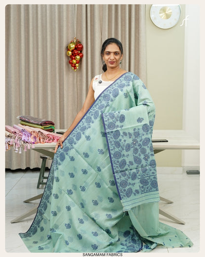 SEMI  CHANDERI SILK JAMDANI DETAILED SAREE