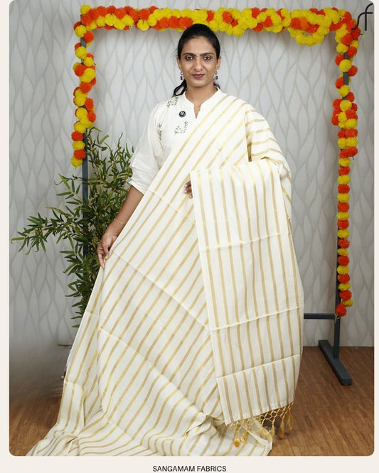 STRIPE DETAILED COTTON KERALA SET SAREE