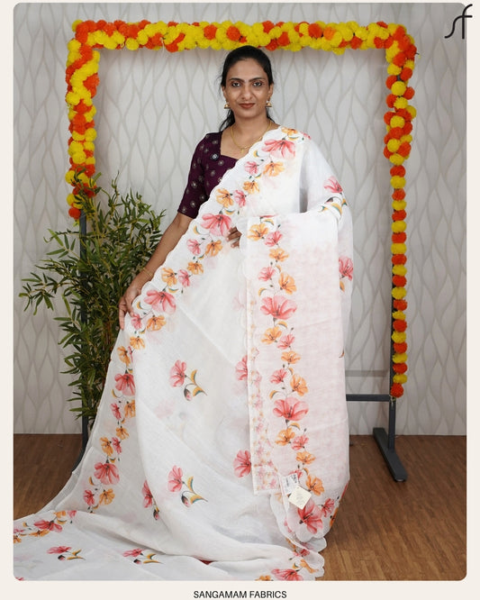 SEMI LINEN FLORAL SAREE