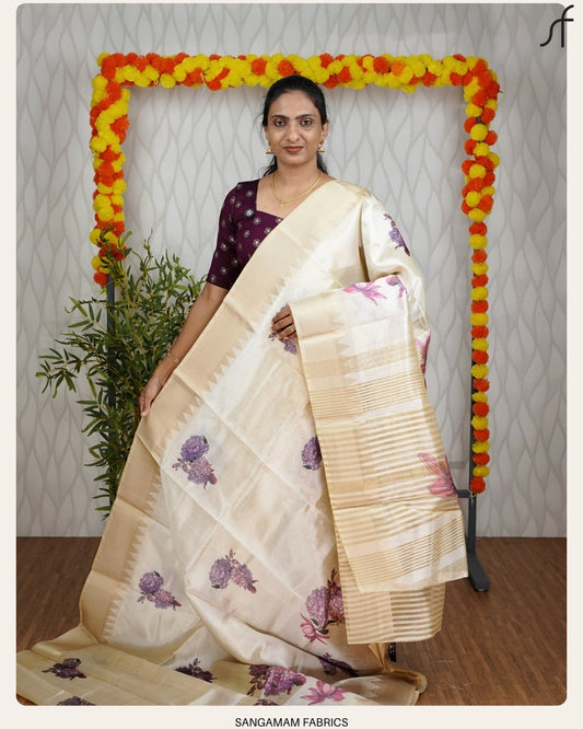DIGITAL PRINTED SEMI TUSSAR SILK SAREE