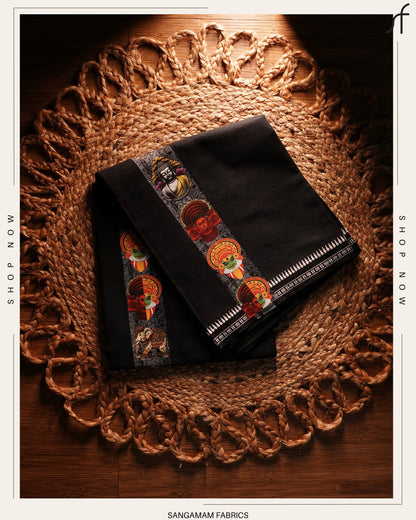 STICKER PRINTED KARA  BLACK COTTON MUNDU