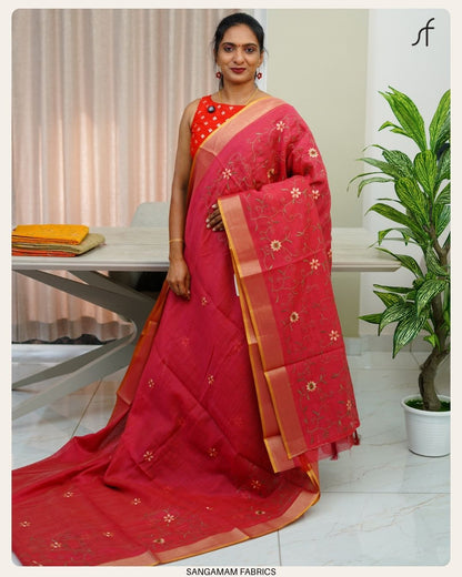 SEMI CHANDERI SILK SAREE