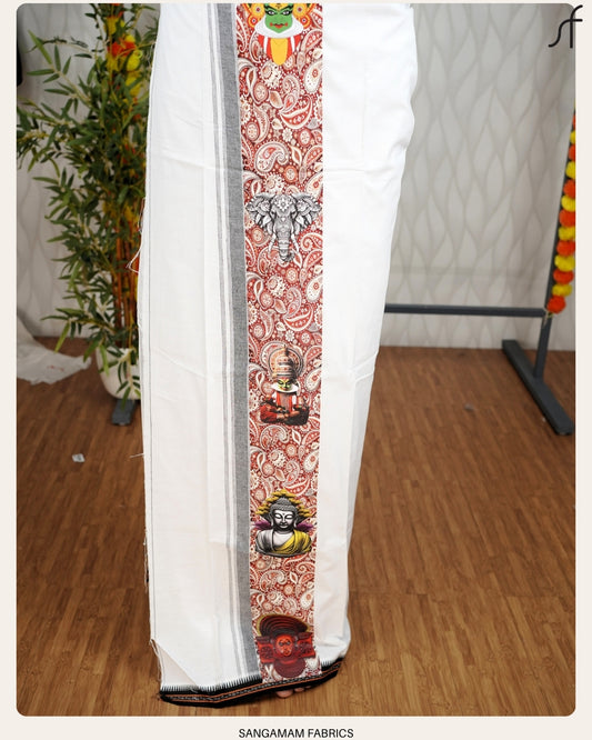 BLACK COTTON MUNDU WITH STICKER PRINTED KARA