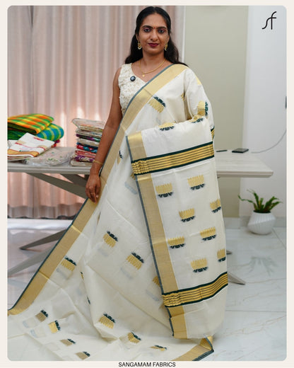 LOTUS DETAILED KERALA COTTON SAREE