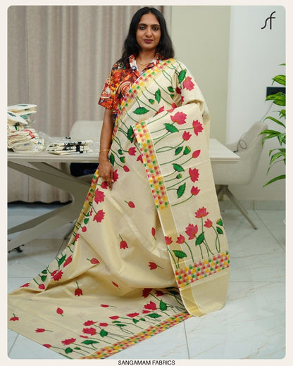 LOTUS WITH CHECK DETAILED SET SAREE