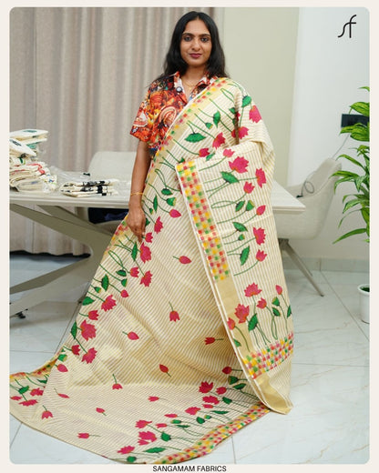 LOTUS WITH CHECK DETAILED SET SAREE