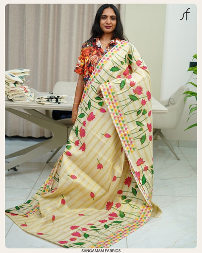 LOTUS WITH CHECK DETAILED SET SAREE