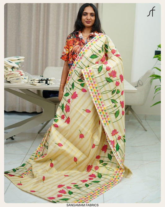 LOTUS WITH CHECK DETAILED SET SAREE