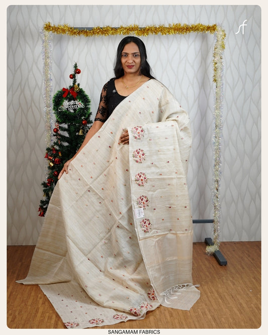 EMBROIDERY MOTIF NET COTTA SAREE