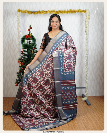 PRINTED TUSSAR SILK SAREE