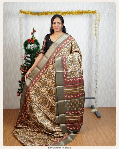 PRINTED TUSSAR SILK SAREE