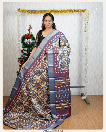 PRINTED TUSSAR SILK SAREE