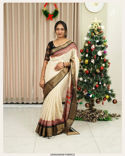 AJRAKH PRINT SEMI DOLA SILK SAREE