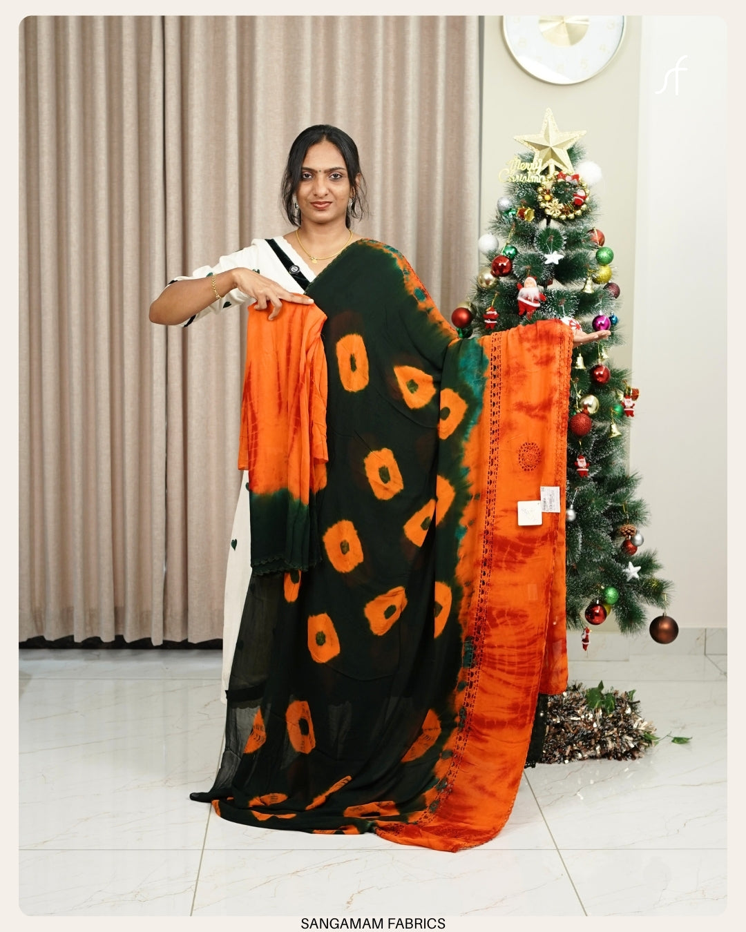 CROCHET LACE DETAILED BANDHANI GEORGETTE SAREE