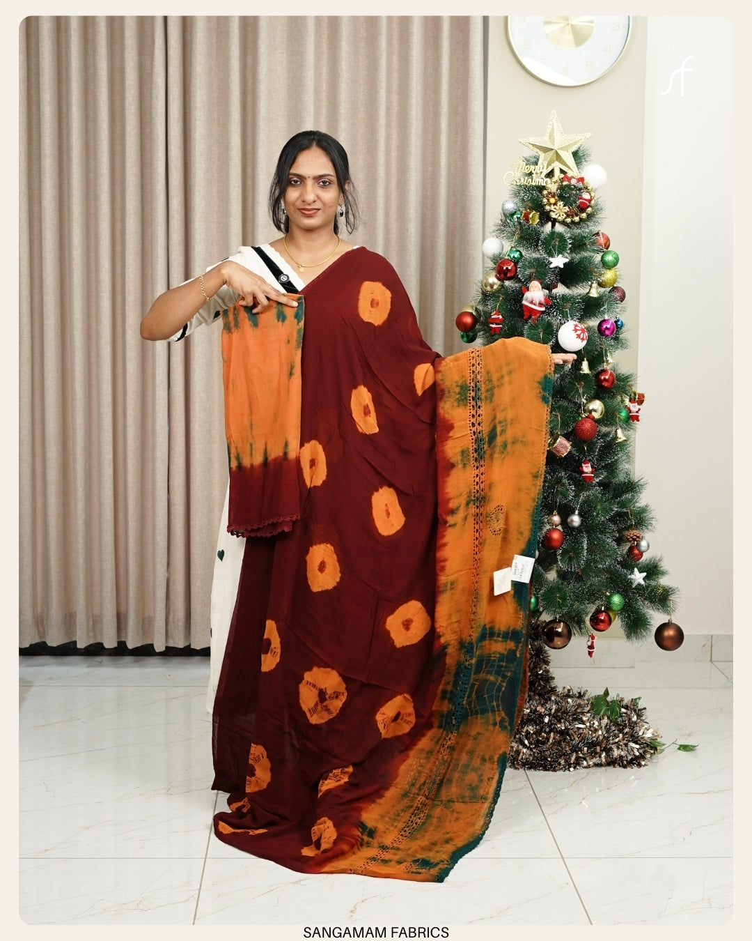 CROCHET LACE DETAILED BANDHANI GEORGETTE SAREE