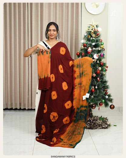 CROCHET LACE DETAILED BANDHANI GEORGETTE SAREE