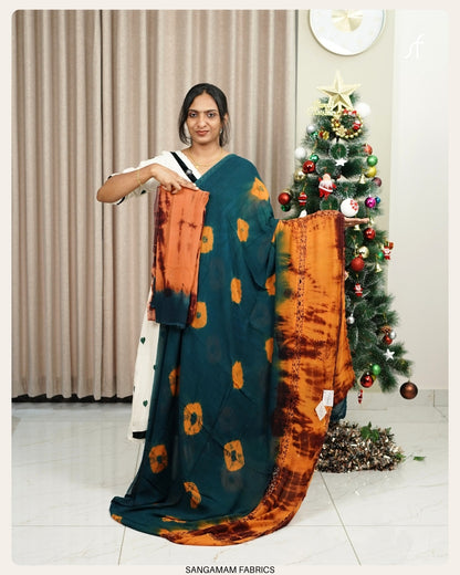 CROCHET LACE DETAILED BANDHANI GEORGETTE SAREE