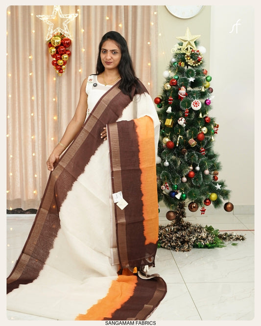 TRI COLOUR SEMI LINEN SAREE