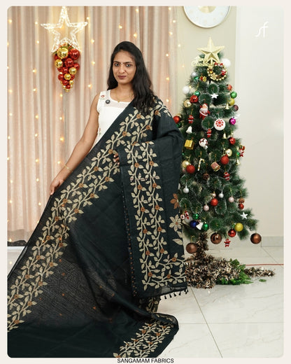 SEMI JUTE FLORAL BORDER  SAREE