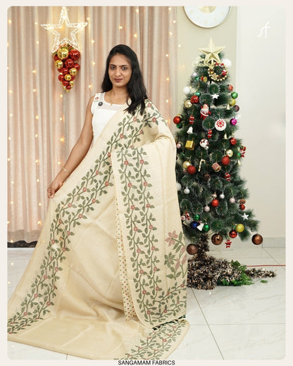 SEMI JUTE FLORAL BORDER  SAREE