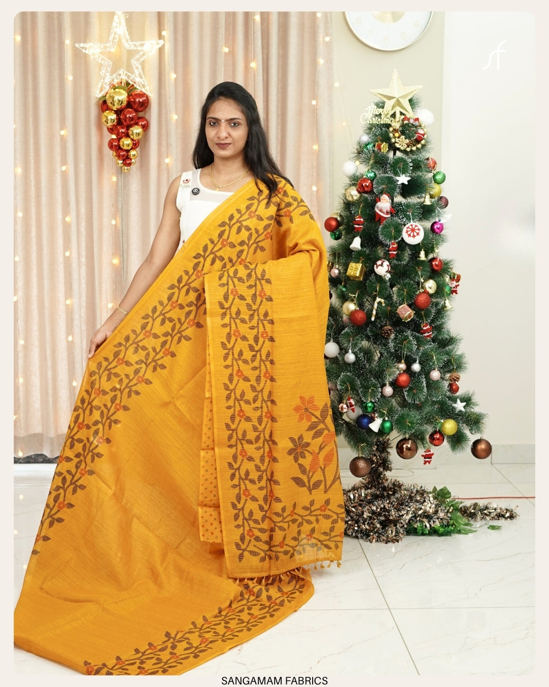 SEMI JUTE FLORAL BORDER  SAREE