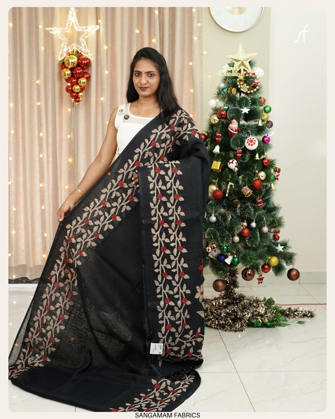 SEMI JUTE FLORAL BORDER  SAREE