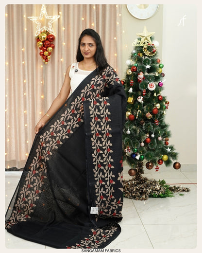 SEMI JUTE FLORAL BORDER  SAREE