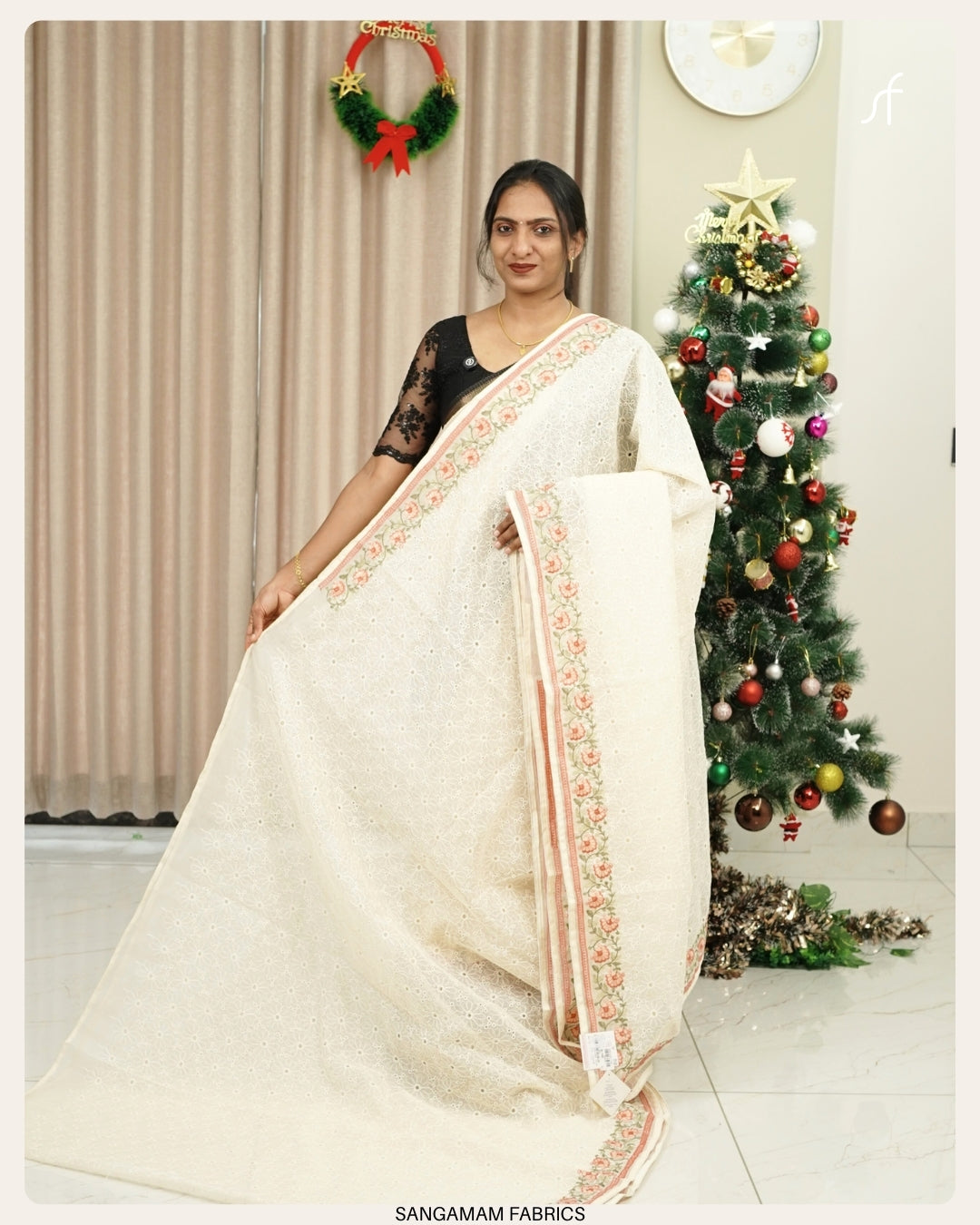 NET COTTA PHULKARI DETAILED SAREE