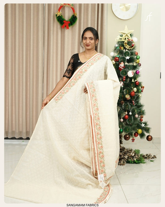 NET COTTA PHULKARI DETAILED SAREE