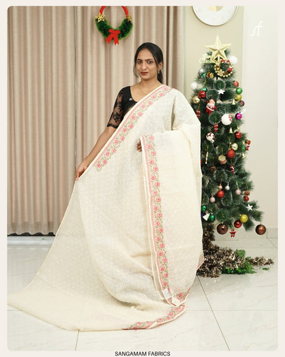 NET COTTA PHULKARI DETAILED SAREE