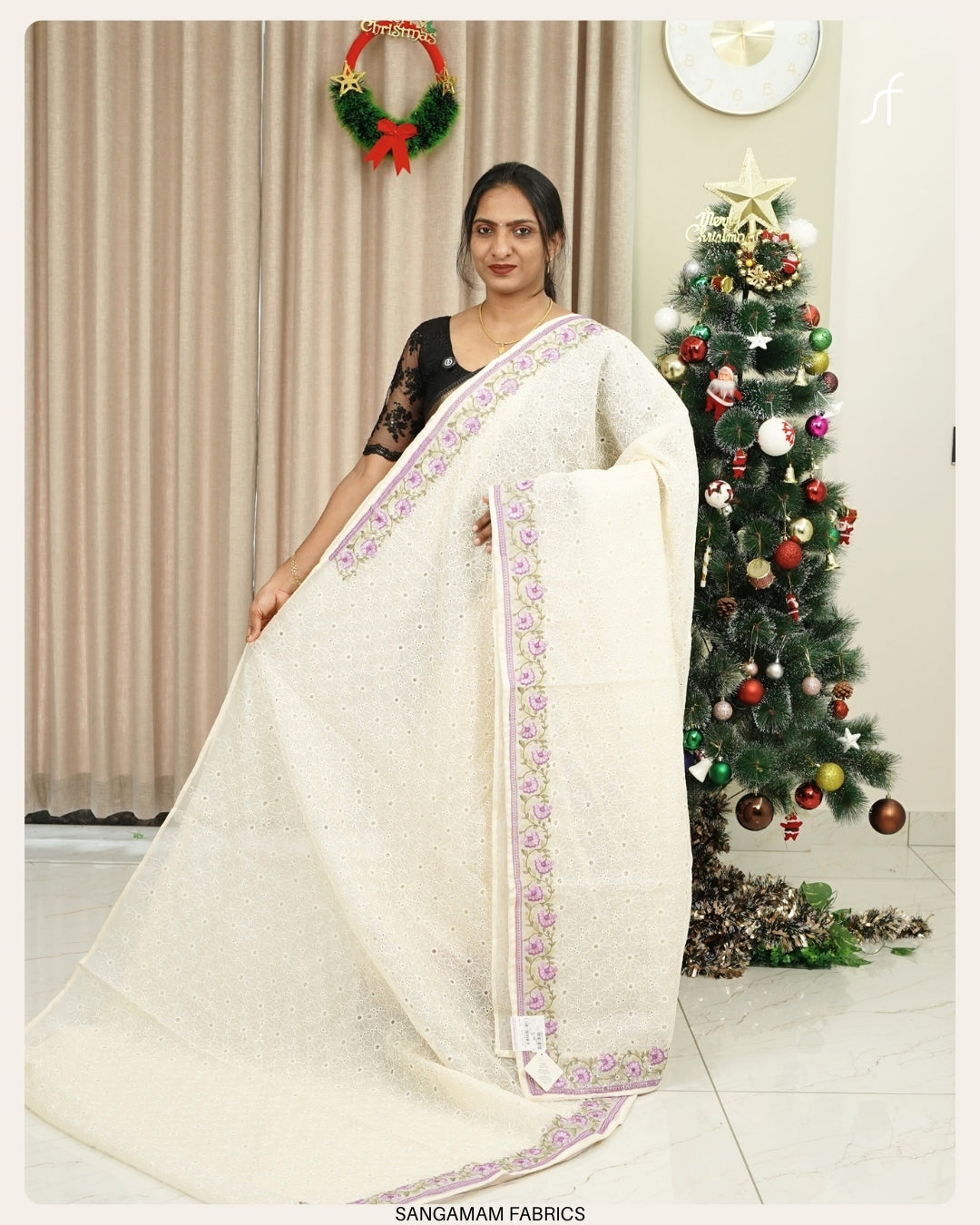 NET COTTA PHULKARI DETAILED SAREE
