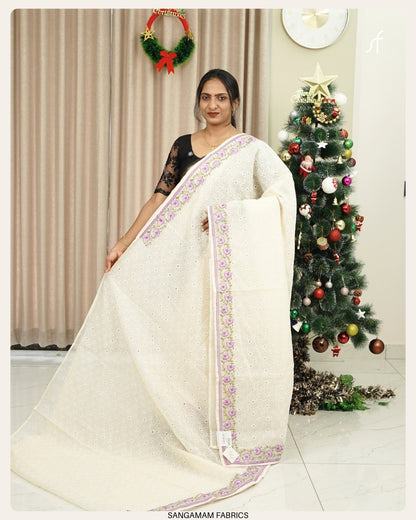 NET COTTA PHULKARI DETAILED SAREE